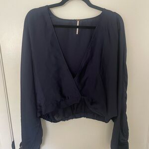 Free People Blue Long Sleeve Wrap Crop Top
